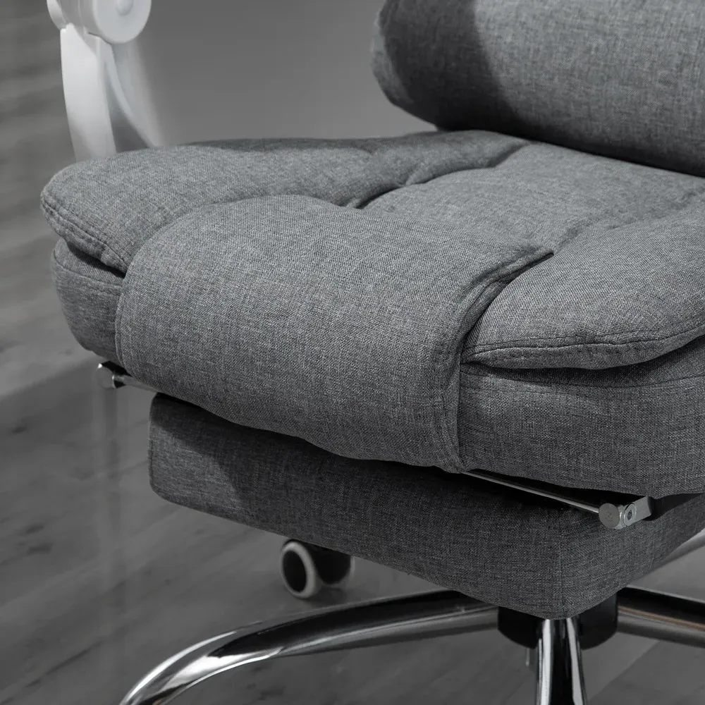 Grey Linen Computer Desk Office Chair with Footrest