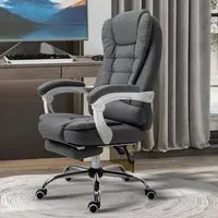 Grey Linen Computer Desk Office Chair with Footrest
