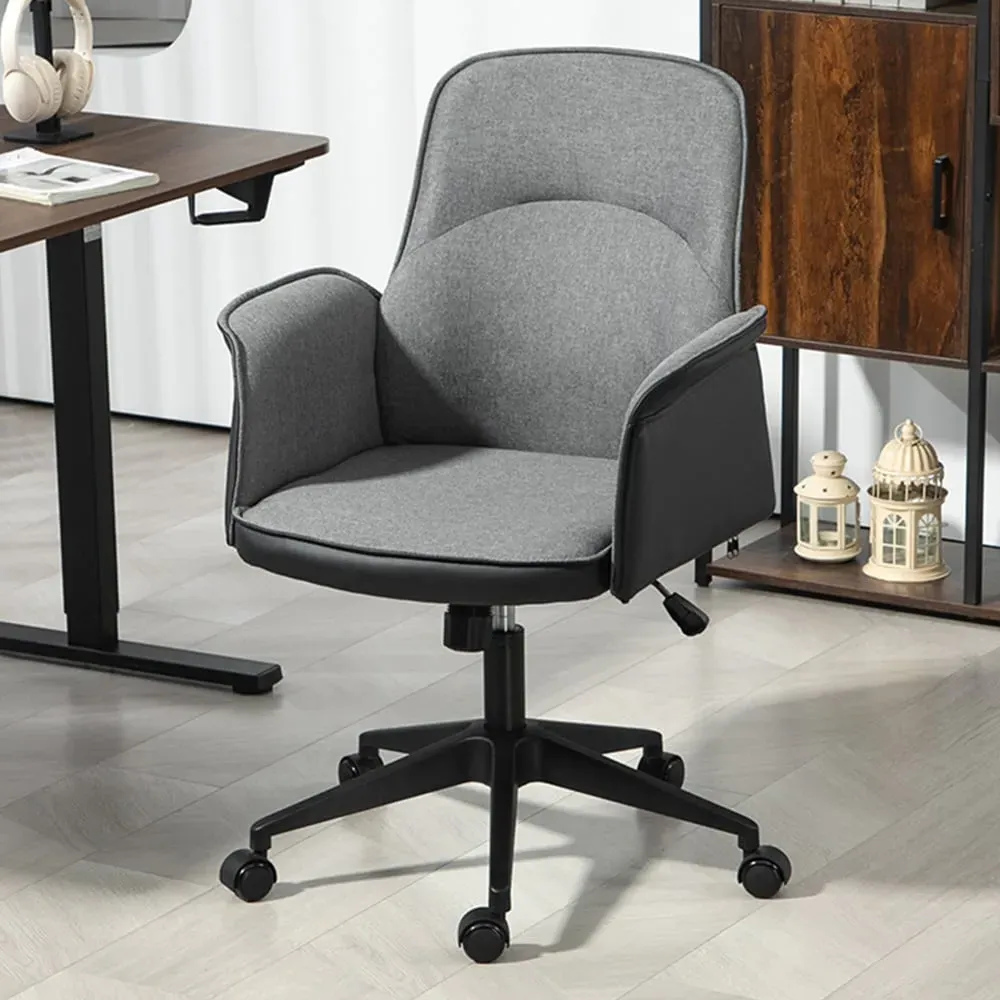 Grey Linen Height Adjustable Swivel Office Chair image