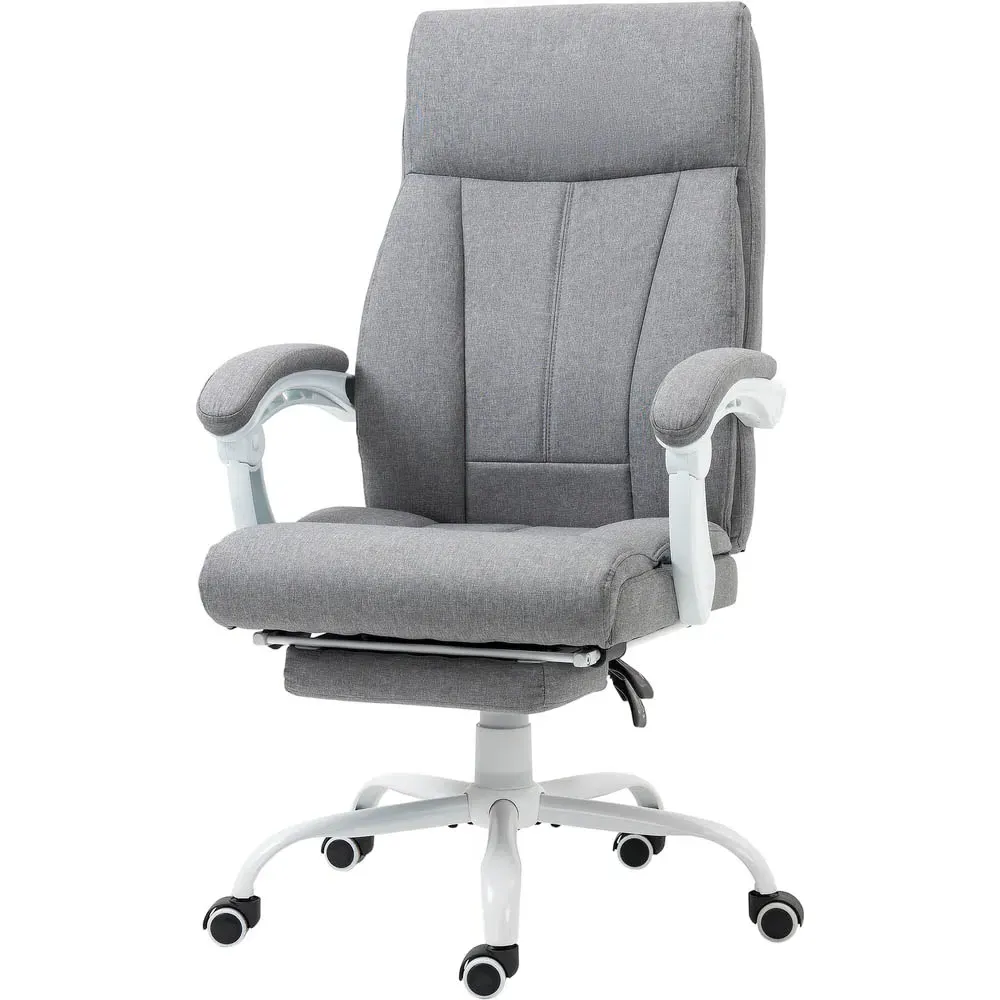 Grey Linen Swivel Recliner Office Chair with Footrest