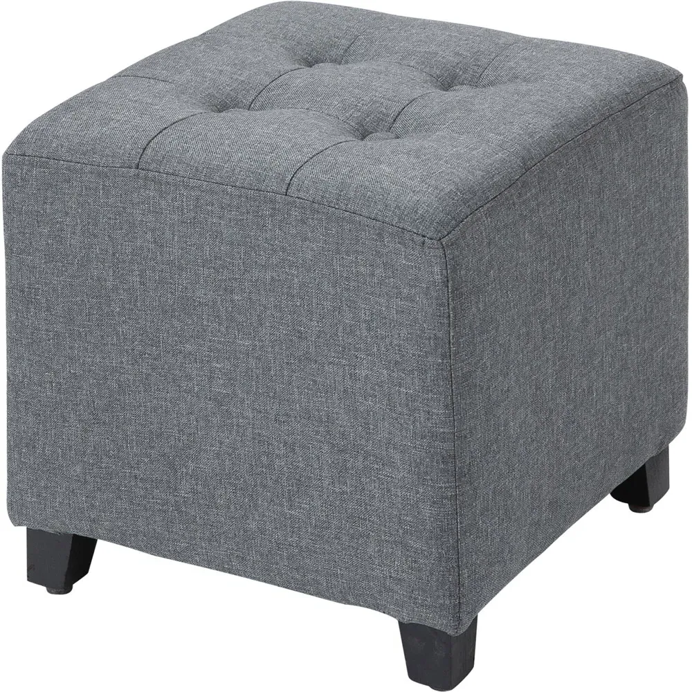 Grey Ottoman Footstool - Grey, Linen