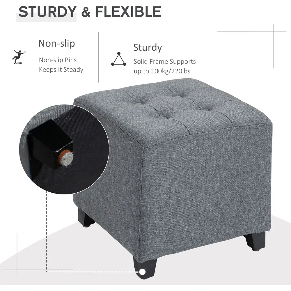 Grey Ottoman Footstool - Grey, Linen