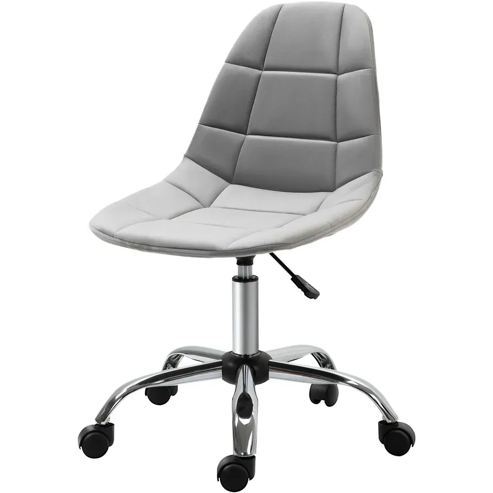 Grey Velvet Swivel Armless Office Chair