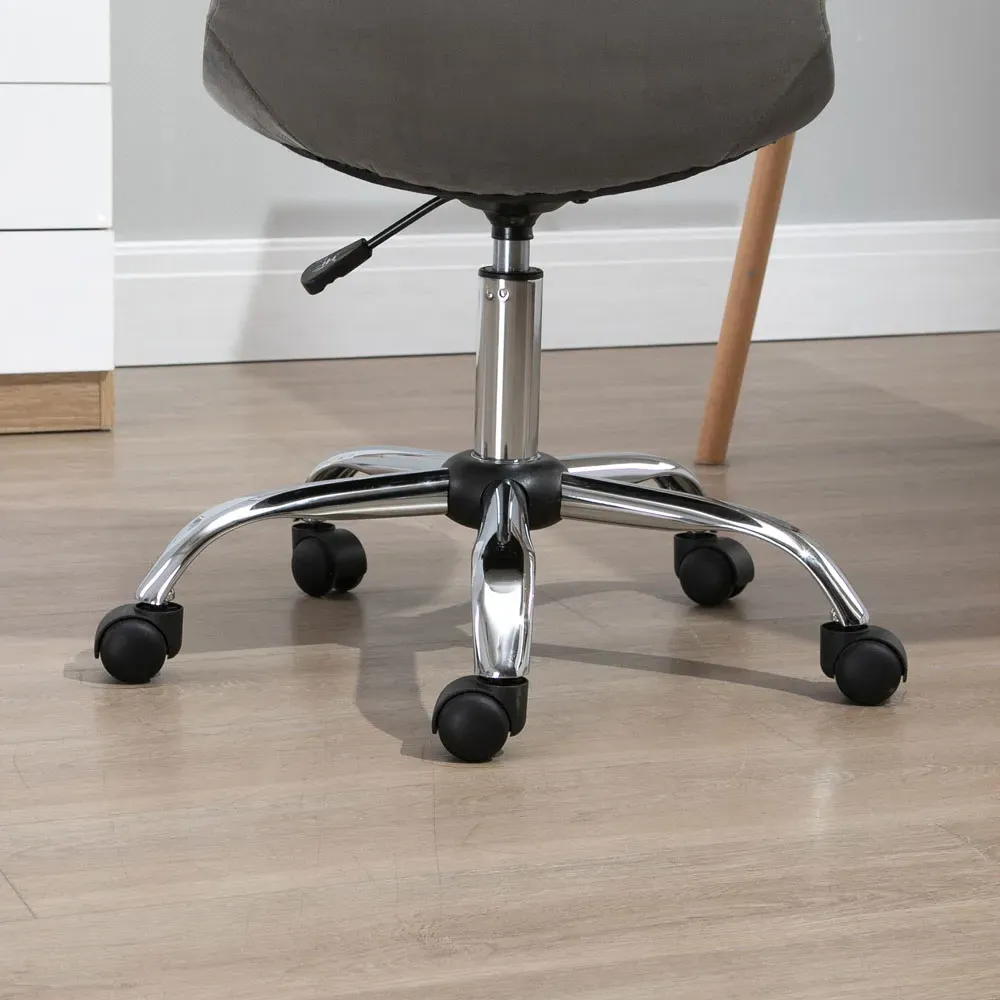 Grey Velvet Swivel Armless Office Chair