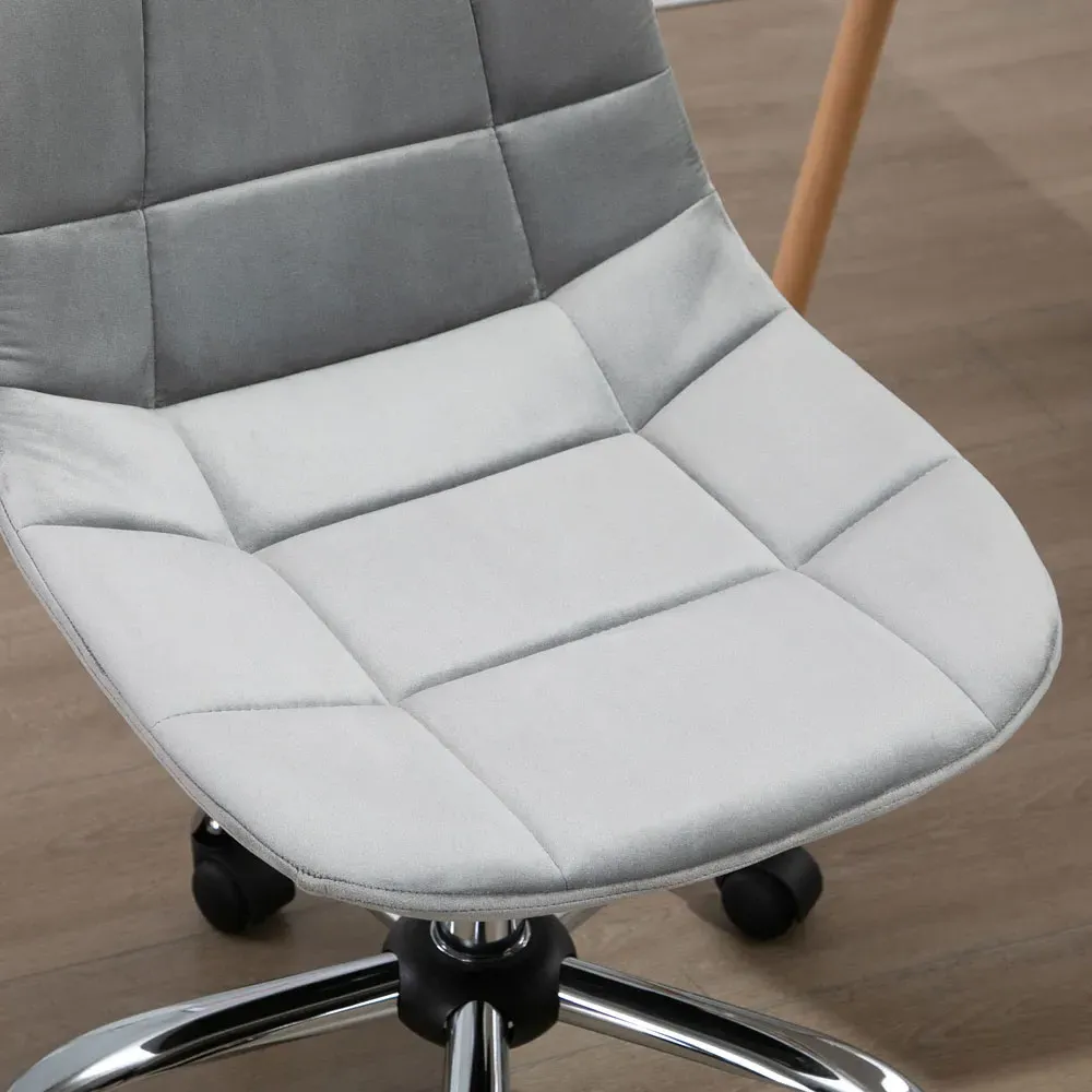 Grey Velvet Swivel Armless Office Chair