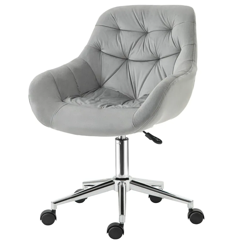 Grey Velvet Swivel Office Chair with Arms