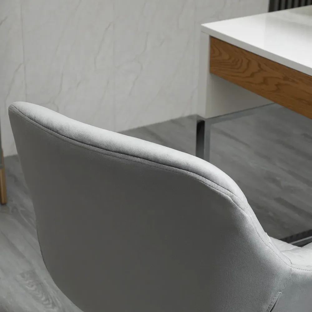 Grey Velvet Swivel Office Chair with Arms