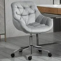 Grey Velvet Swivel Office Chair with Arms