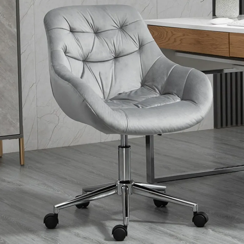 Grey Velvet Swivel Office Chair with Arms