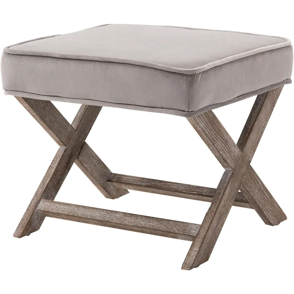 Grey Vintage Footstool - Velvet