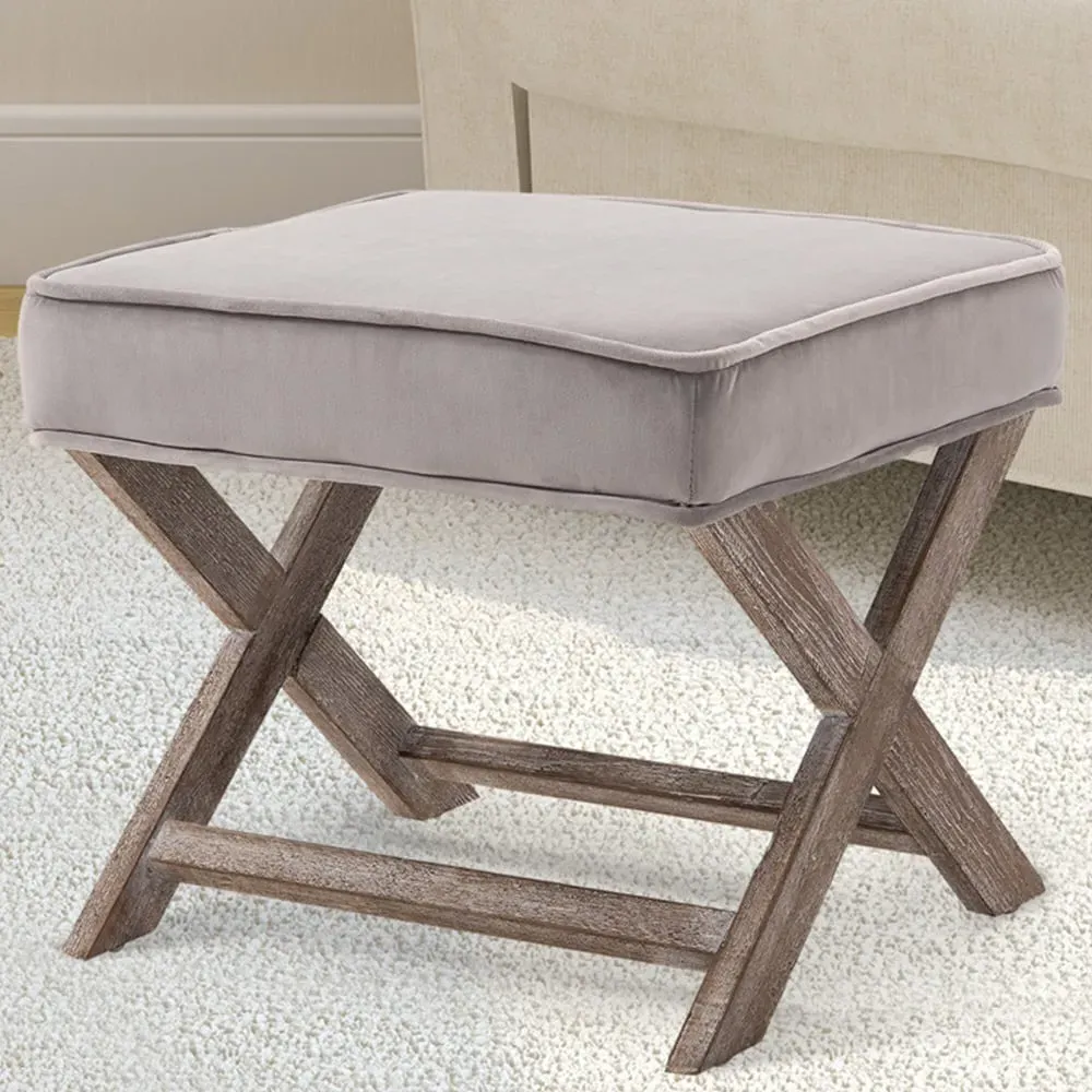 Grey Vintage Footstool - Velvet