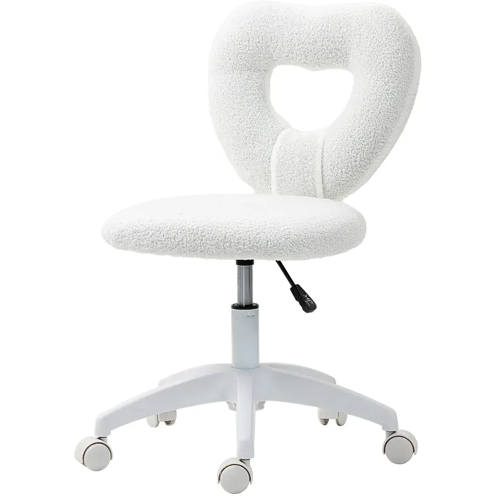 Heart-Shaped Office Chair - White, Teddy Fleece
