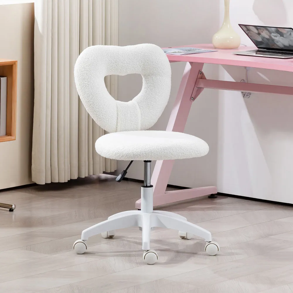 Heart-Shaped Office Chair - White, Teddy Fleece