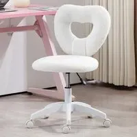 Heart-Shaped Office Chair - White, Teddy Fleece
