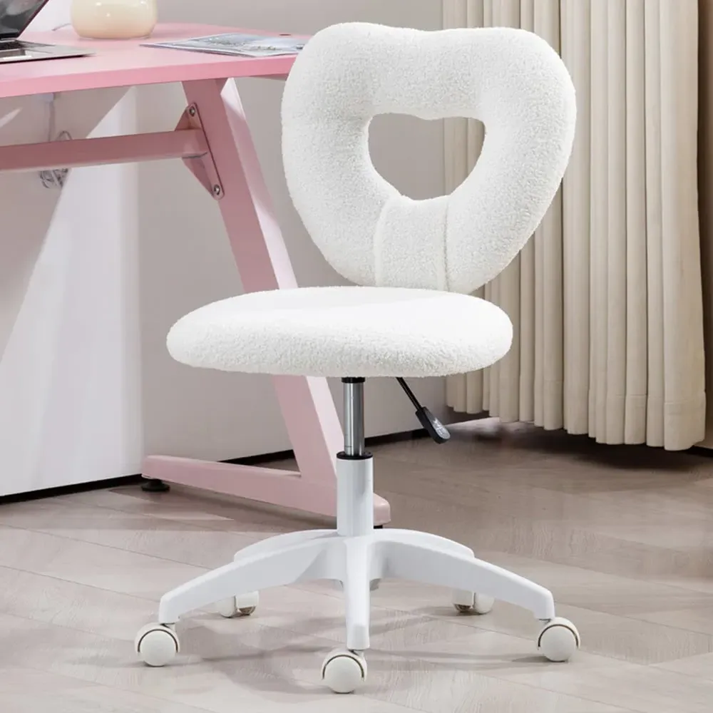 Heart-Shaped Office Chair - White, Teddy Fleece image