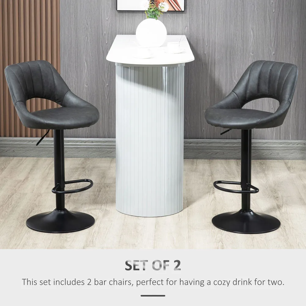 Height Adjustable Bar Stool Set of 2 - Grey, PU Leather