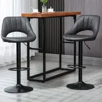 Height Adjustable Bar Stool Set of 2 - Grey, PU Leather