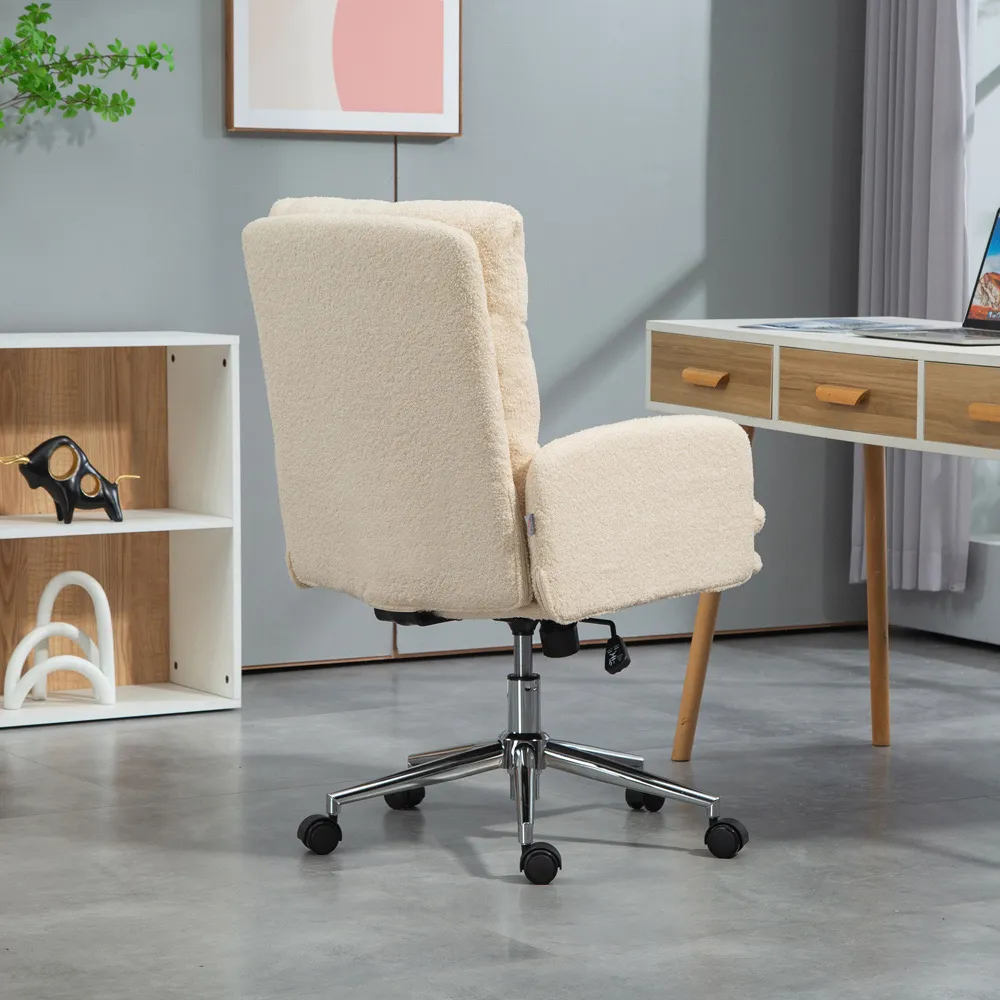 Height Adjustable Desk Chair - Cream, Sherpa Fleece