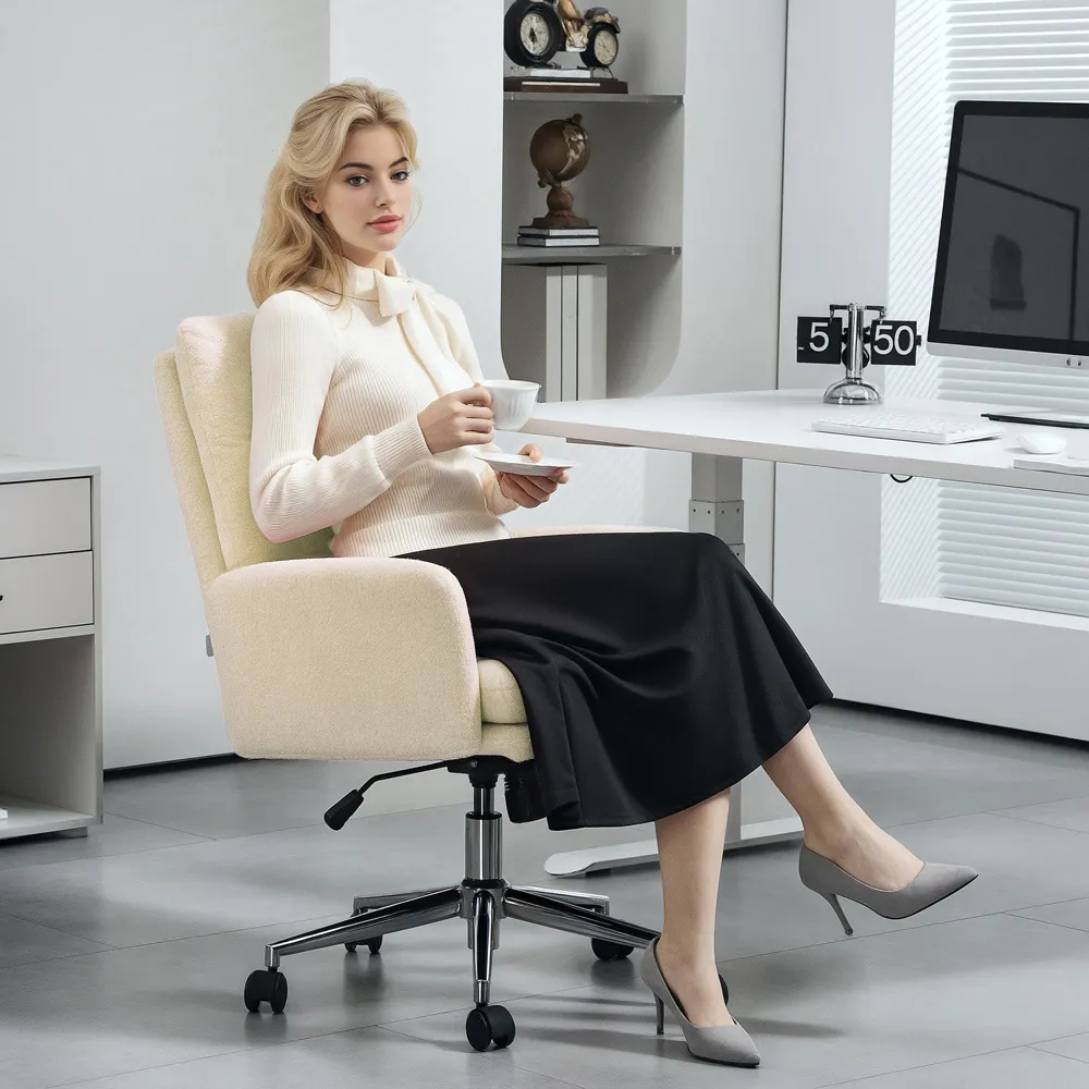 Height Adjustable Desk Chair - Cream, Sherpa Fleece