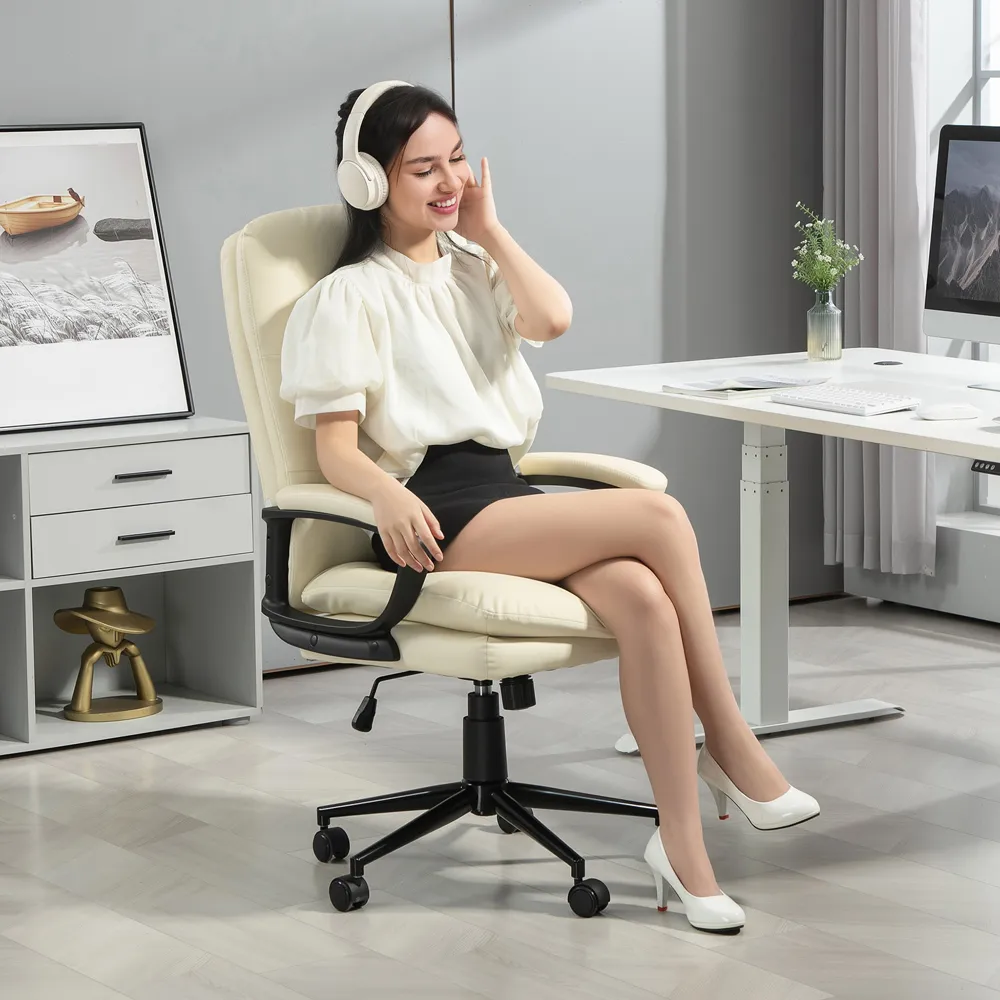 Height Adjustable Office Chair - White, PU Leather