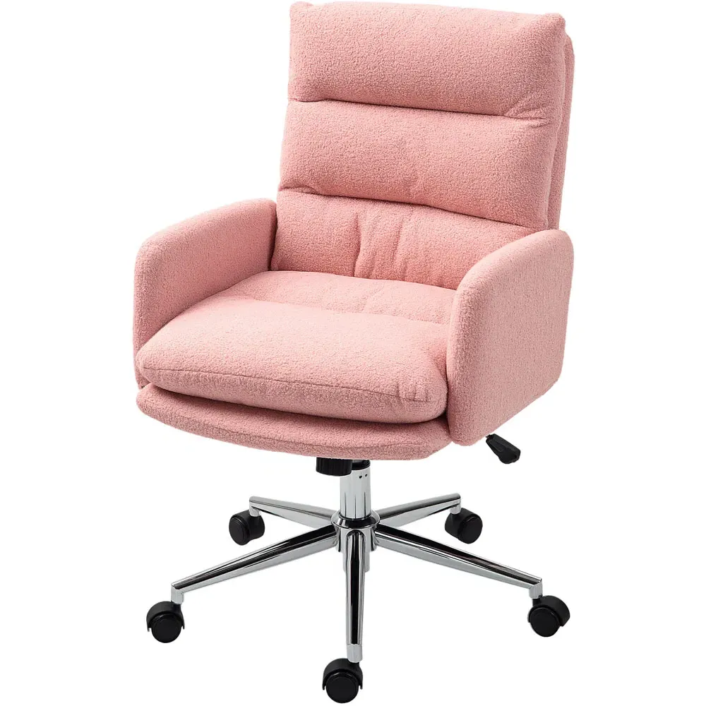 Height Adjustable Office Desk Chair - Pink, Sherpa Fleece