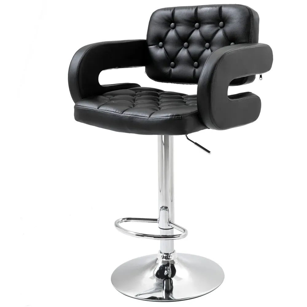 Height Adjustable Swivel Bar Stool - Black, PU Leather