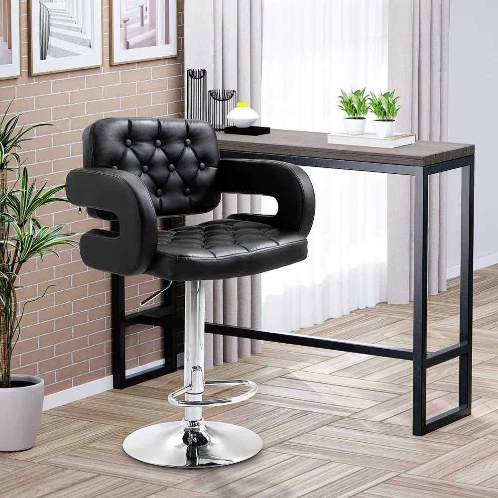 Height Adjustable Swivel Bar Stool - Black, PU Leather