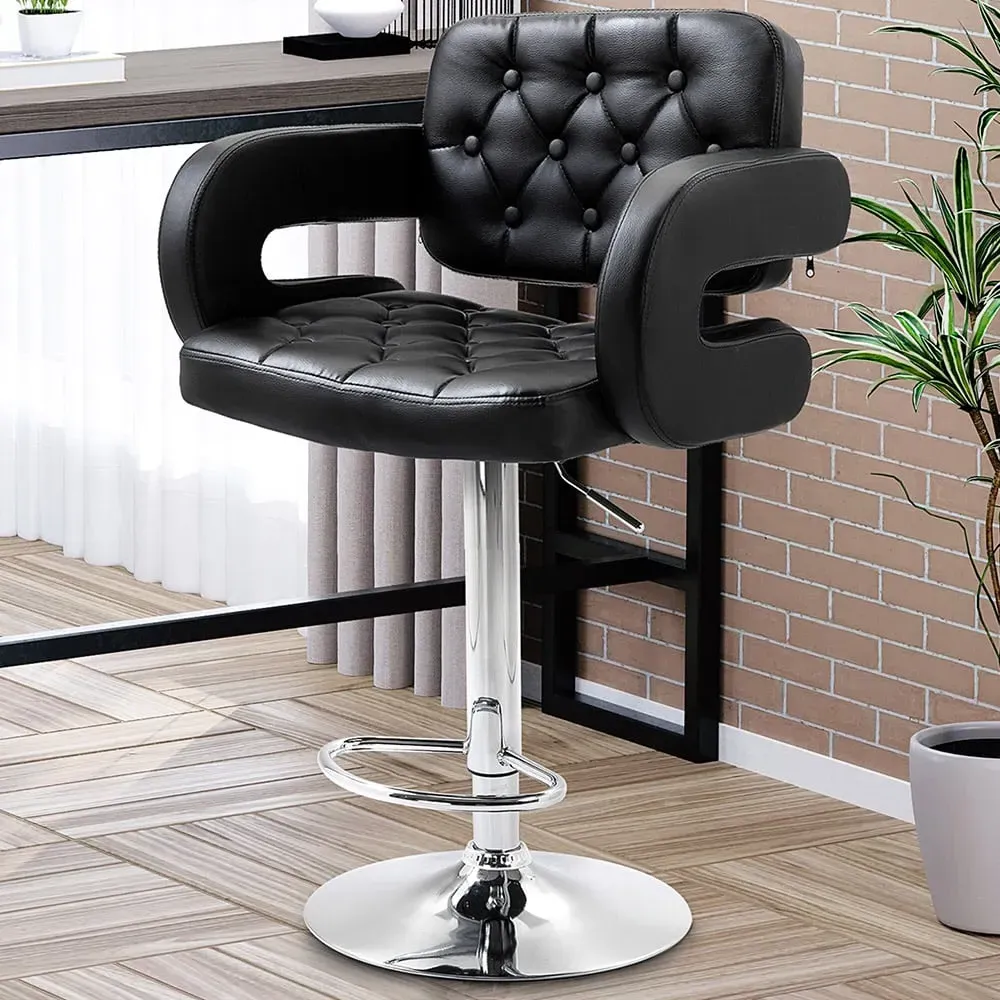 Height Adjustable Swivel Bar Stool - Black, PU Leather