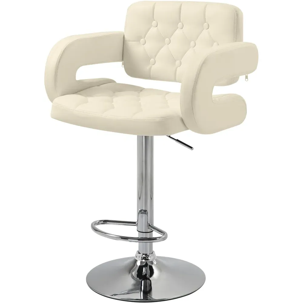 Height Adjustable Swivel Bar Stool - Cream, PU Leather