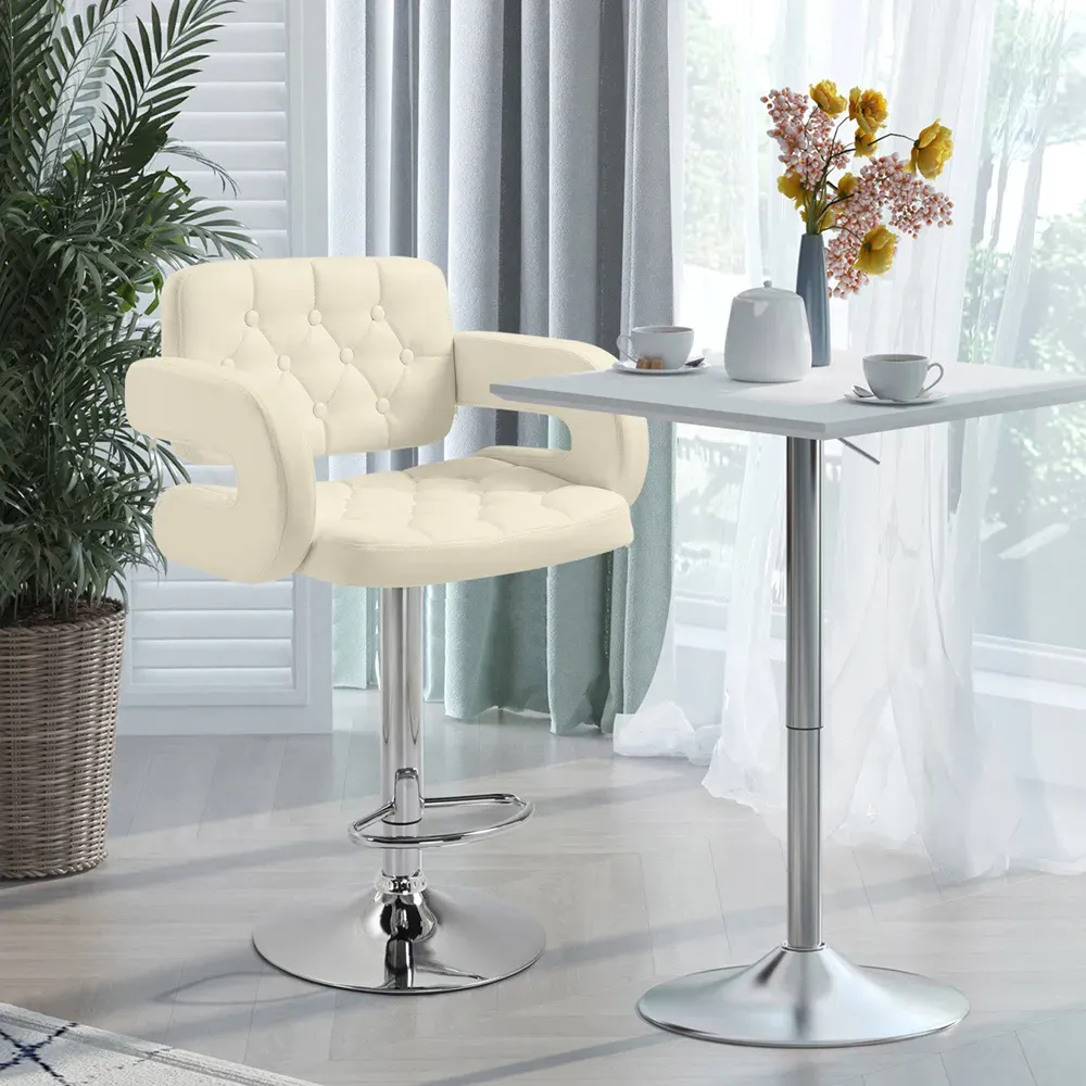 Height Adjustable Swivel Bar Stool - Cream, PU Leather