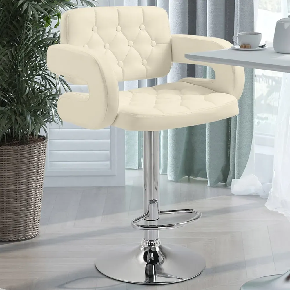 Height Adjustable Swivel Bar Stool - Cream, PU Leather image