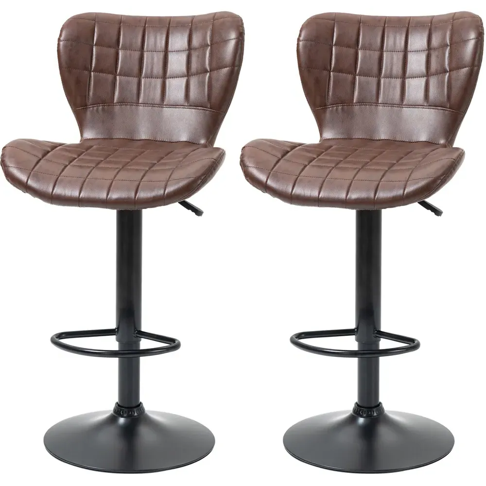 Height Adjustable Swivel Bar Stool Set of 2 - Brown, PU Leather