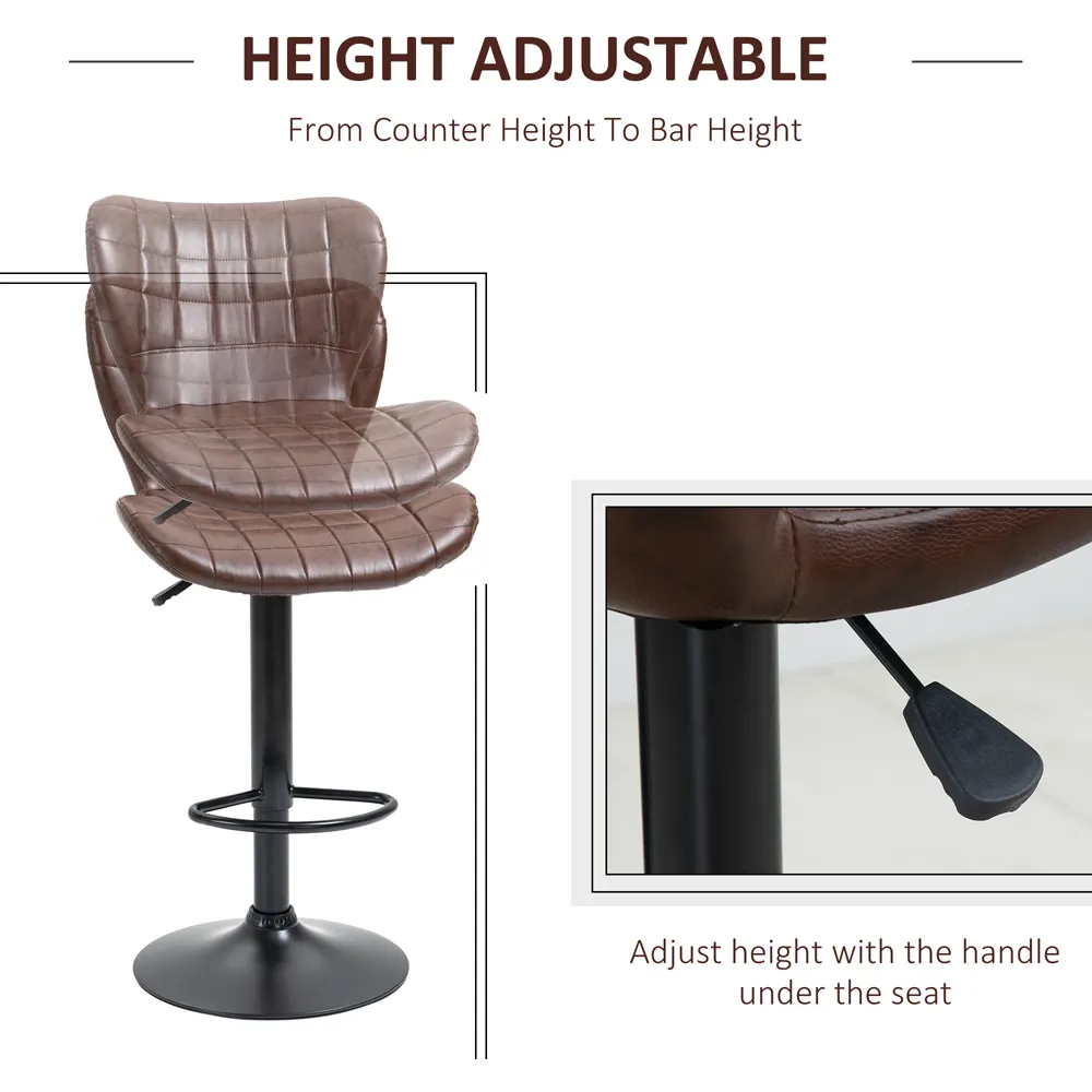 Height Adjustable Swivel Bar Stool Set of 2 - Brown, PU Leather
