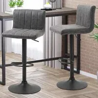 Height Adjustable Swivel Bar Stool Set of 2 - Dark Grey, PU Leather