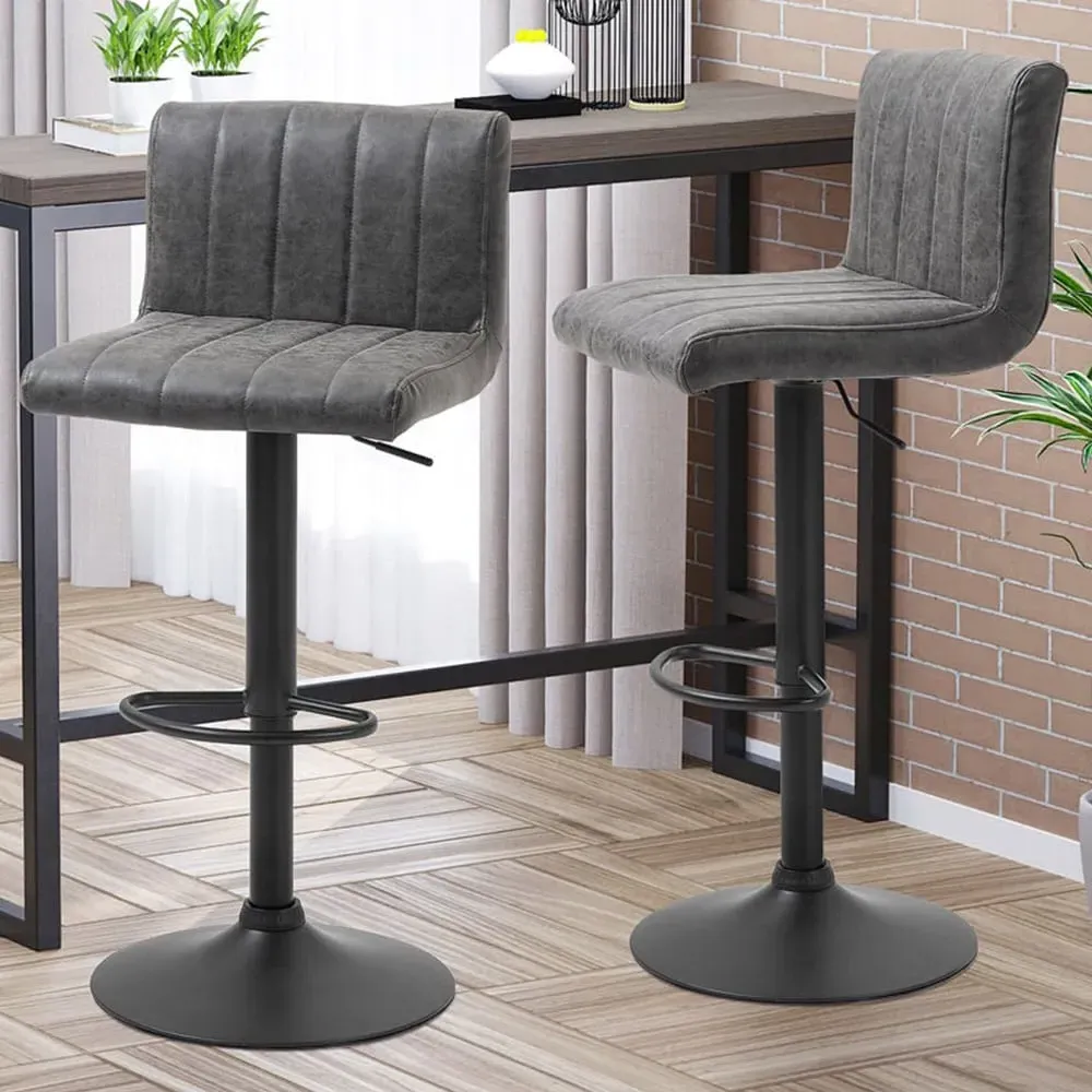 Height Adjustable Swivel Bar Stool Set of 2 - Dark Grey, PU Leather