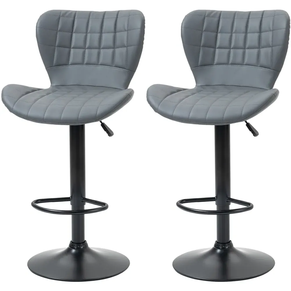 Height Adjustable Swivel Bar Stool Set of 2 - Grey, PU Leather