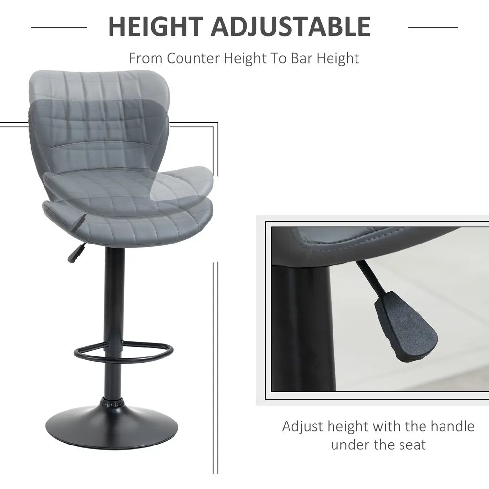 Height Adjustable Swivel Bar Stool Set of 2 - Grey, PU Leather