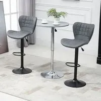 Height Adjustable Swivel Bar Stool Set of 2 - Grey, PU Leather