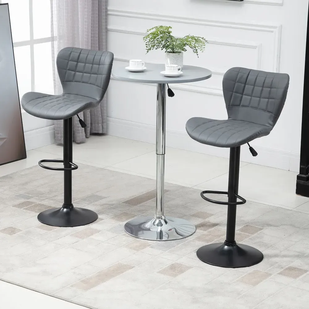 Height Adjustable Swivel Bar Stool Set of 2 - Grey, PU Leather