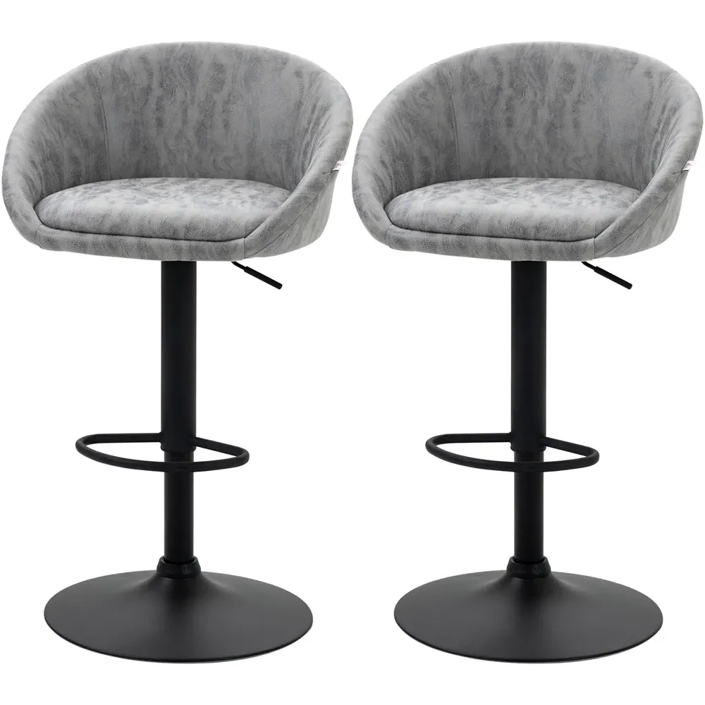 Height Adjustable Swivel Bar Stool Set of 2 - Light Grey, PU Leather