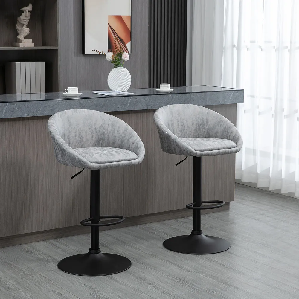 Height Adjustable Swivel Bar Stool Set of 2 - Light Grey, PU Leather