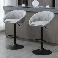 Height Adjustable Swivel Bar Stool Set of 2 - Light Grey, PU Leather