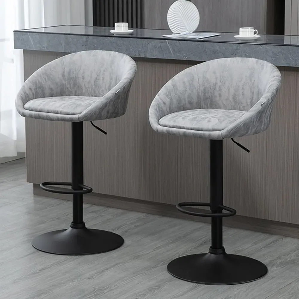 Height Adjustable Swivel Bar Stool Set of 2 - Light Grey, PU Leather