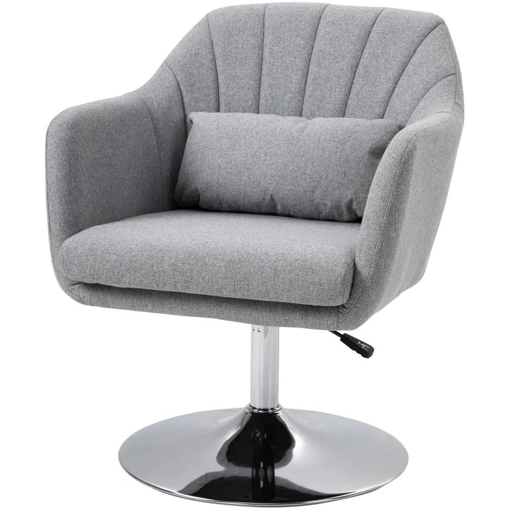 Height Adjustable Vanity Swivel Armchair - Grey, Linen