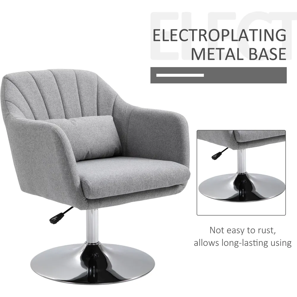 Height Adjustable Vanity Swivel Armchair - Grey, Linen