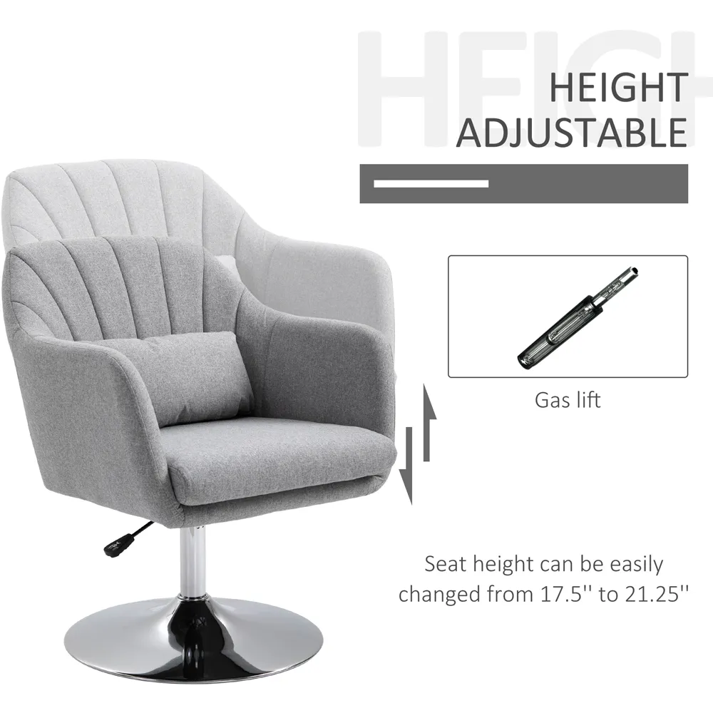 Height Adjustable Vanity Swivel Armchair - Grey, Linen