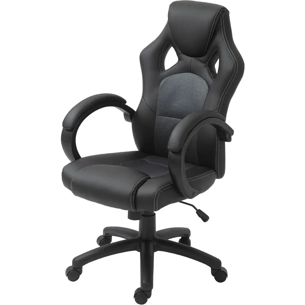 High Back Computer Desk Office Chair - Grey, Faux Leather