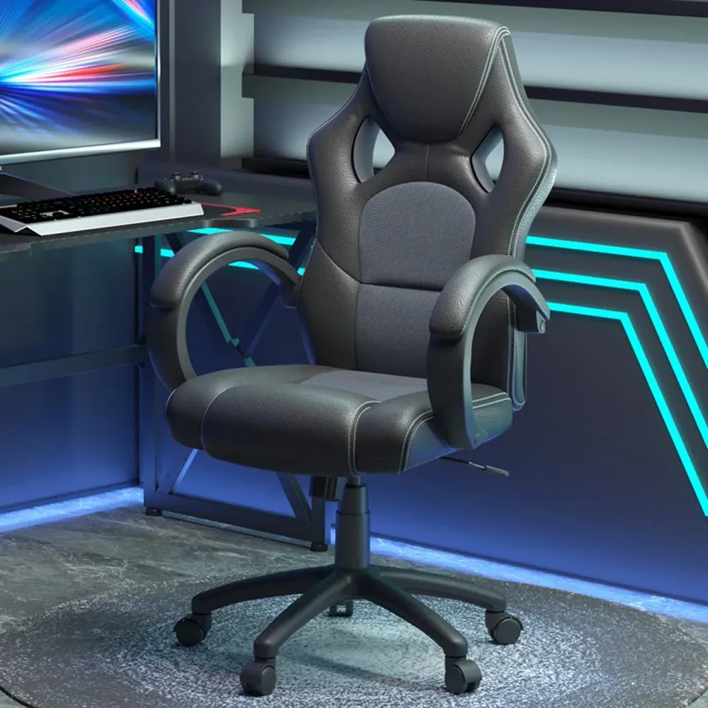 High Back Computer Desk Office Chair - Grey, Faux Leather image