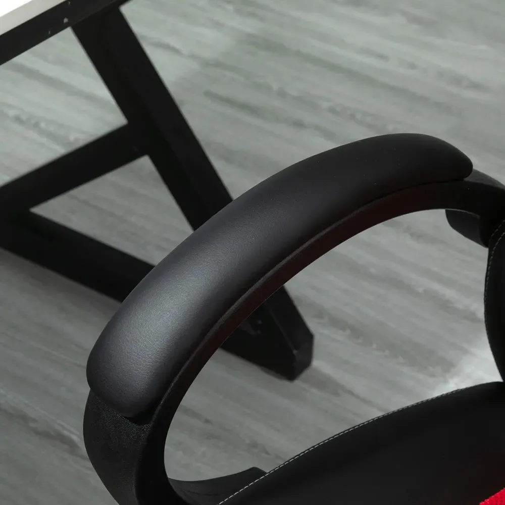 High Back Desk Chair with Headrest - Black Red, Faux Leather