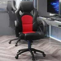 High Back Desk Chair with Headrest - Black Red, Faux Leather